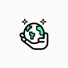 Hand holding Earth gently symbol, minimal,earth day icon