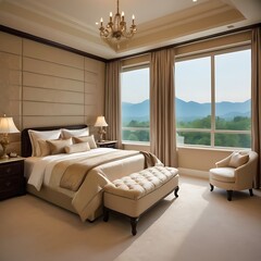 Hotel room or bedroom with double bed and garden views