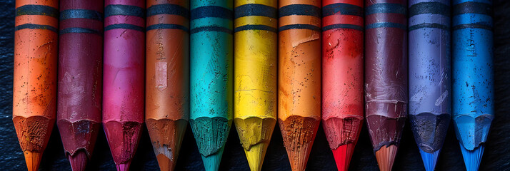 close up of colorful fabrics, Well-Arranged Vibrant Crayons in Color Gradient, Crayons of different colors. drawing concept