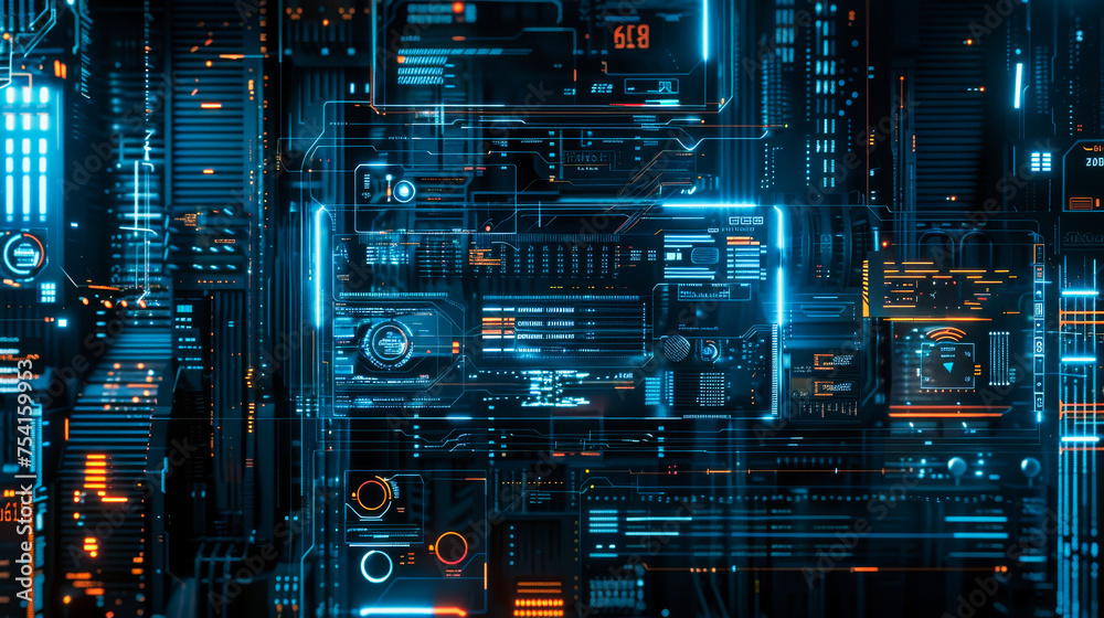 Poster dark user interface screen displaying analytics and data