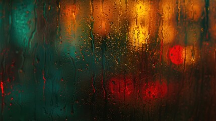 Raindrops on Glass with Colorful Blurred City Lights - obrazy, fototapety, plakaty