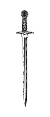 Ancient Medieval European Decorated Sword. Print or Tattoo Design. Hand Drawn Vector Illustration
