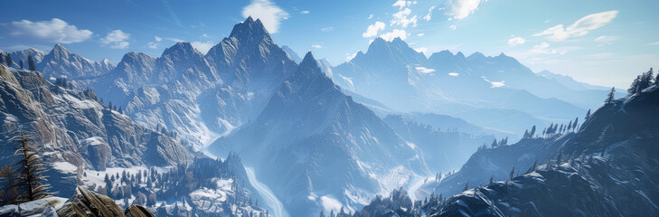Panoramic Winter Wonderland in the Mountains - obrazy, fototapety, plakaty