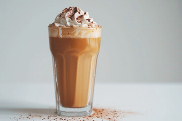 delicious Frappe - Iced coffee foam covered drink made from spray-dried instant coffee served in a tall glass