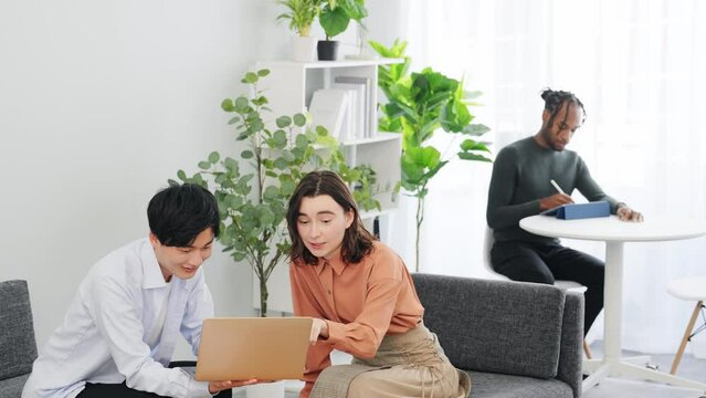 Multinational people talking in the lobby. Global business.