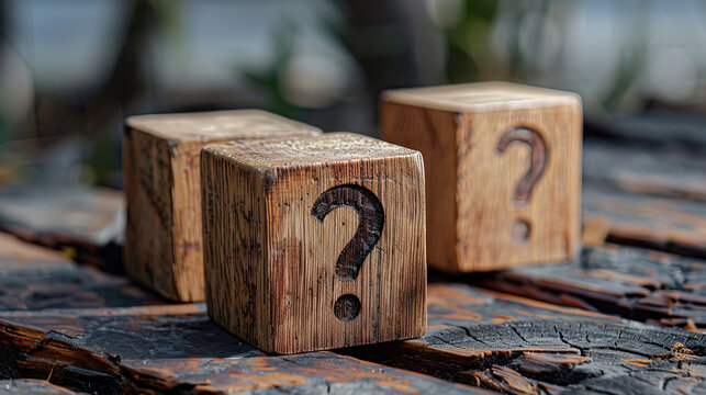 Wooden cubes with question marks—unlock endless possibilities. Let curiosity guide your journey as you unravel mysteries with each turn.