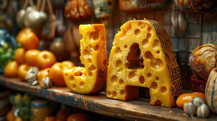 Ja zum Käse! Das Wort YES ist aus Käse zusammengesetzt. Der Käse ist in die Figur der Aufschrift yes gefaltet. Der Käse möchte wirklich, dass du ihn magst und zu dir Ja sagst. Positive Zeichen - obrazy, fototapety, plakaty