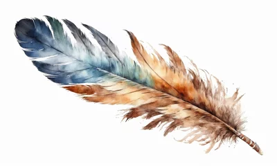 Stickers pour porte Plumes Watercolor bird feather from wing isolated on white background. illustration for design.