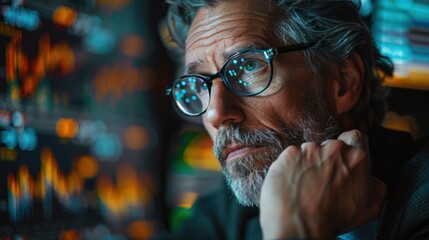 Middle-aged professional trader working on the stock exchange Male stylist communicates orders and sales over the phone. and show hand signals to speculate with brokers