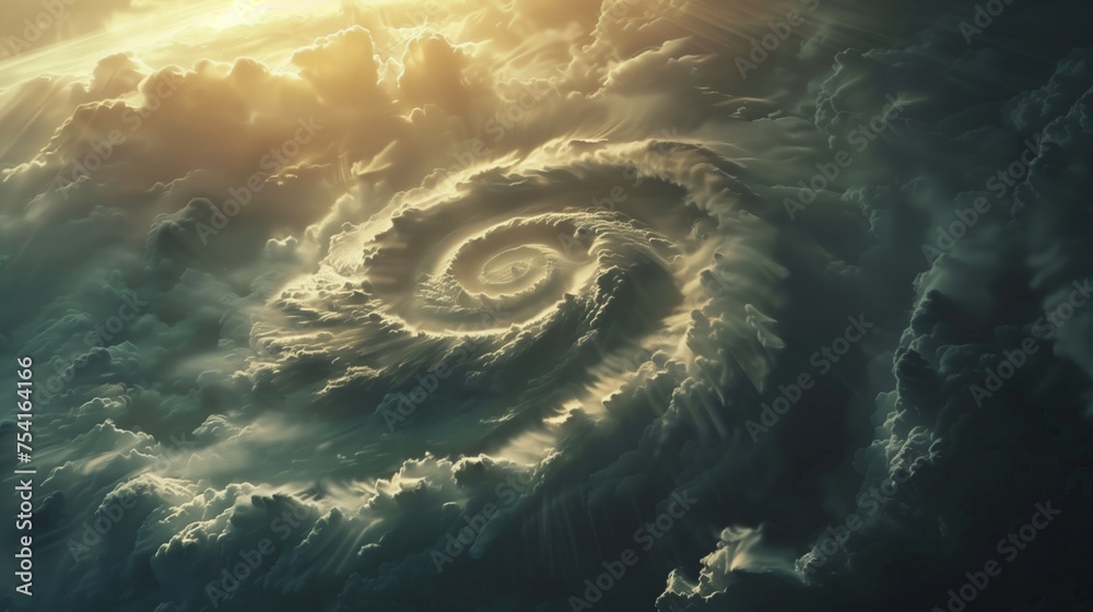 Wall mural extremely close-up of a hurricane with bumps and fractal clouds. low angle.