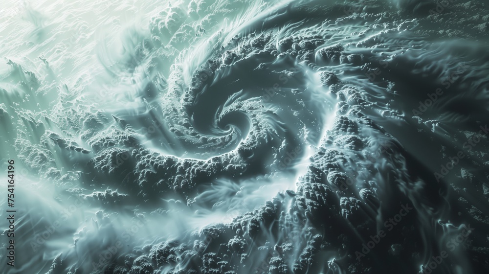 Poster extremely close view of a hurricane with bumpy, fractal clouds.