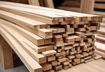 Wood processing. Joinery work. wooden furniture. Wood timber construction material for background and texture. details wood production. composition wood products. small depth Wood processing. Joinery 