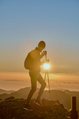 Silhouette of a hiker in the mountains