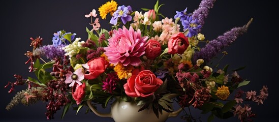 A vase filled with a variety of vibrant and colorful flowers, creating a stunning display of natures beauty.