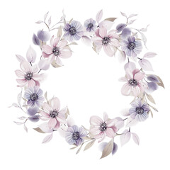 Watercolor wedding wreath with flowers and leaves. - 754167346