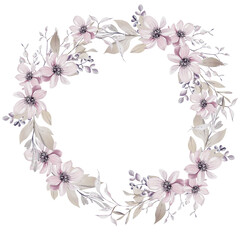 Watercolor wedding wreath with flowers and leaves. - 754167388