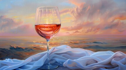 Glass of Wine on Table - obrazy, fototapety, plakaty