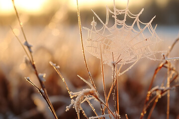 Obraz premium dew on spider web.