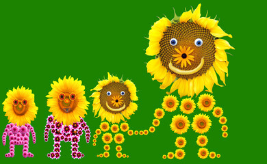 Vater mit Kindern aus Sonnenblumen	
