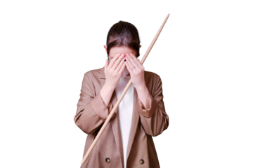 Crying woman teacher in medical face mask on studio isolated on a white background, copy space