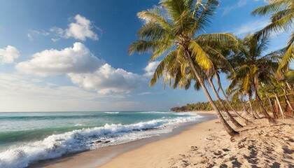 Fototapeta na wymiar Plage tropicale de sable blanc avec des cocotiers sans personne.