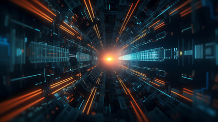 Obraz premium Sci-fi futuristic futuristic sci-fi tunnel, neon tunnel background
