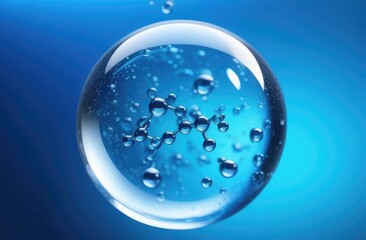 Fototapeta na wymiar Liquid Bubble, Molecule Inside Liquid Bubble On DNA Water Splash Background,Bulk Water Drop,Cosmetic Essence