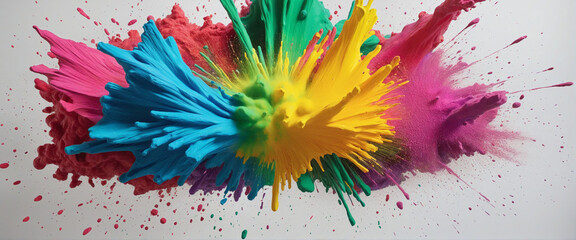Set of rainbow colored powder explosion bright colours