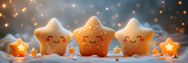 A 3D animated cartoon render of smiling children exploring the stars.