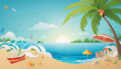 Summer paper and cutout style background
