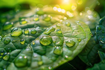 water droplets on a leaf - obrazy, fototapety, plakaty