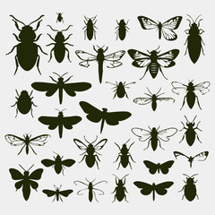 flat design insect silhouette collection