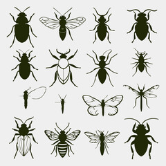 Fototapeta na wymiar flat design insect silhouette collection