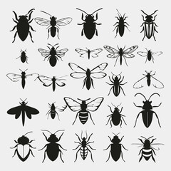 flat design insect silhouette collection