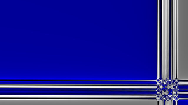 silver grey striped and white coloured partial frame on deep royal blue template copy-space design