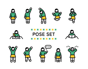 Elementary school girl simple pose illustration