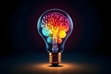 A lightbulb illuminating above a brain, representing the spark of a new idea.
