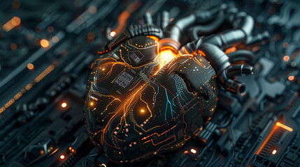 Fototapeta premium Technological heart circuits in harmony