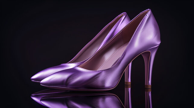 Pair of dress women shoes isolated over dark background. generative ai 