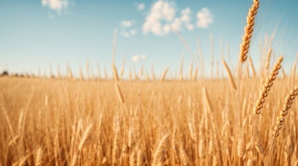 Fototapeta premium Golden wheat stalks waving beneath a clear blue sky 