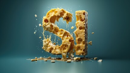 Sí al queso La palabra SÍ ensamblada a partir de queso. El queso está doblado en la figura de la inscripción sí. El queso realmente quiere gustarte y decirte sí. Signos positivos del queso. - obrazy, fototapety, plakaty
