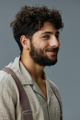 Fototapeta premium Face adult guy young happy person men confident portrait model look isolated smile