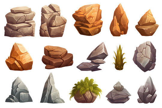 Set of Fantasy stone game elements design isolated on white