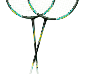 Badminton. Competitive sports and tournament match. Isolated badminton rackets on transparent background. Healthy lifestyle. Summer sport activities. Flat lay