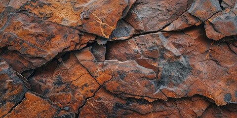Dark red, orange, brown, cracked rock texture. Generative Ai