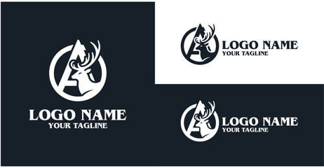 deer head logo design with letter A