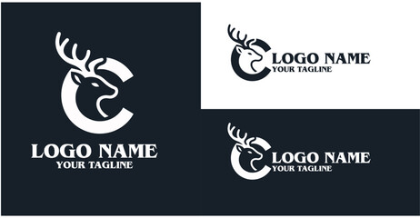 deer head logo design with letter C