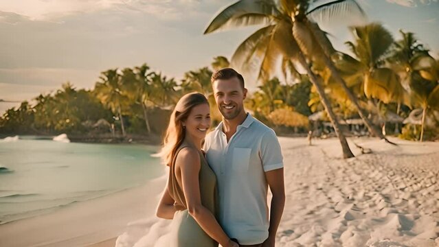 Man and Woman Standing on a Beach Generative AI