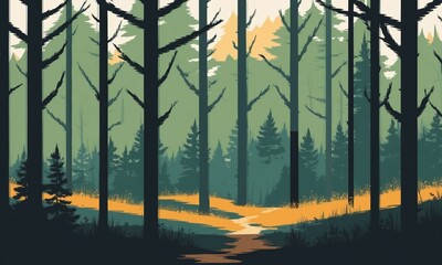 Silhouette of a path in the forest. illustration in flat style