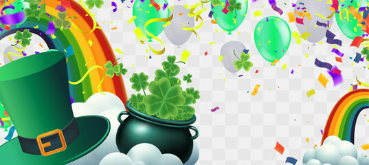 Celebration Happy St. Patricks Day Background for poster, clover leaves and green, banner Happy Patrick. ,header or banner, Vector illustration, art design